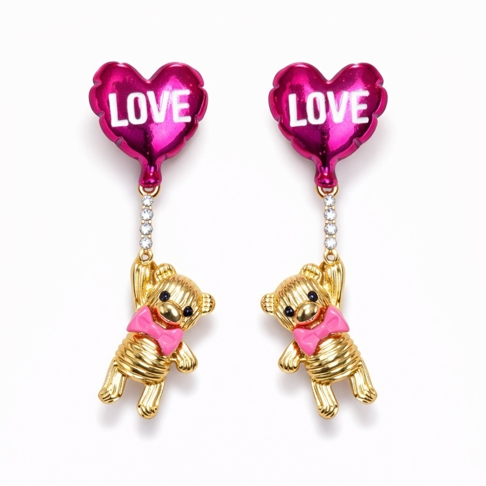 ⚜️ Gold and Pink Teddy Bear Earrings
